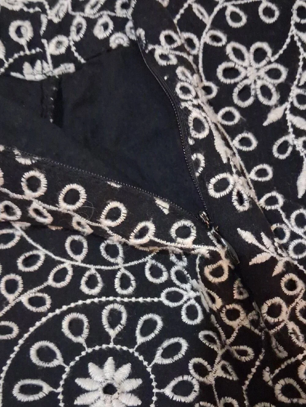LOFT Black Mini Skirt with White Floral Embroidery